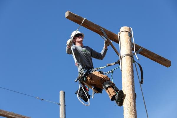 Lineman working on a power line